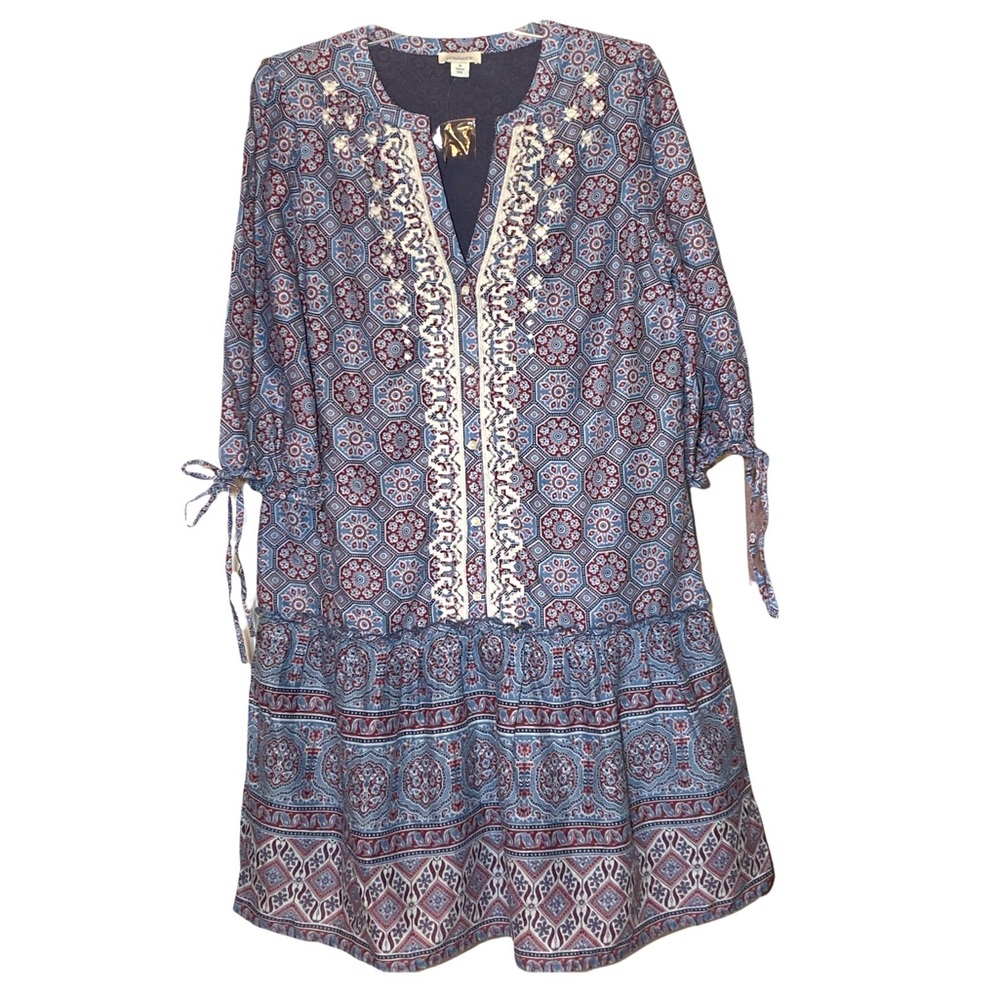 NEW Sundance Peasant Style Peplum Hem Tunic M Blue Mini Dress